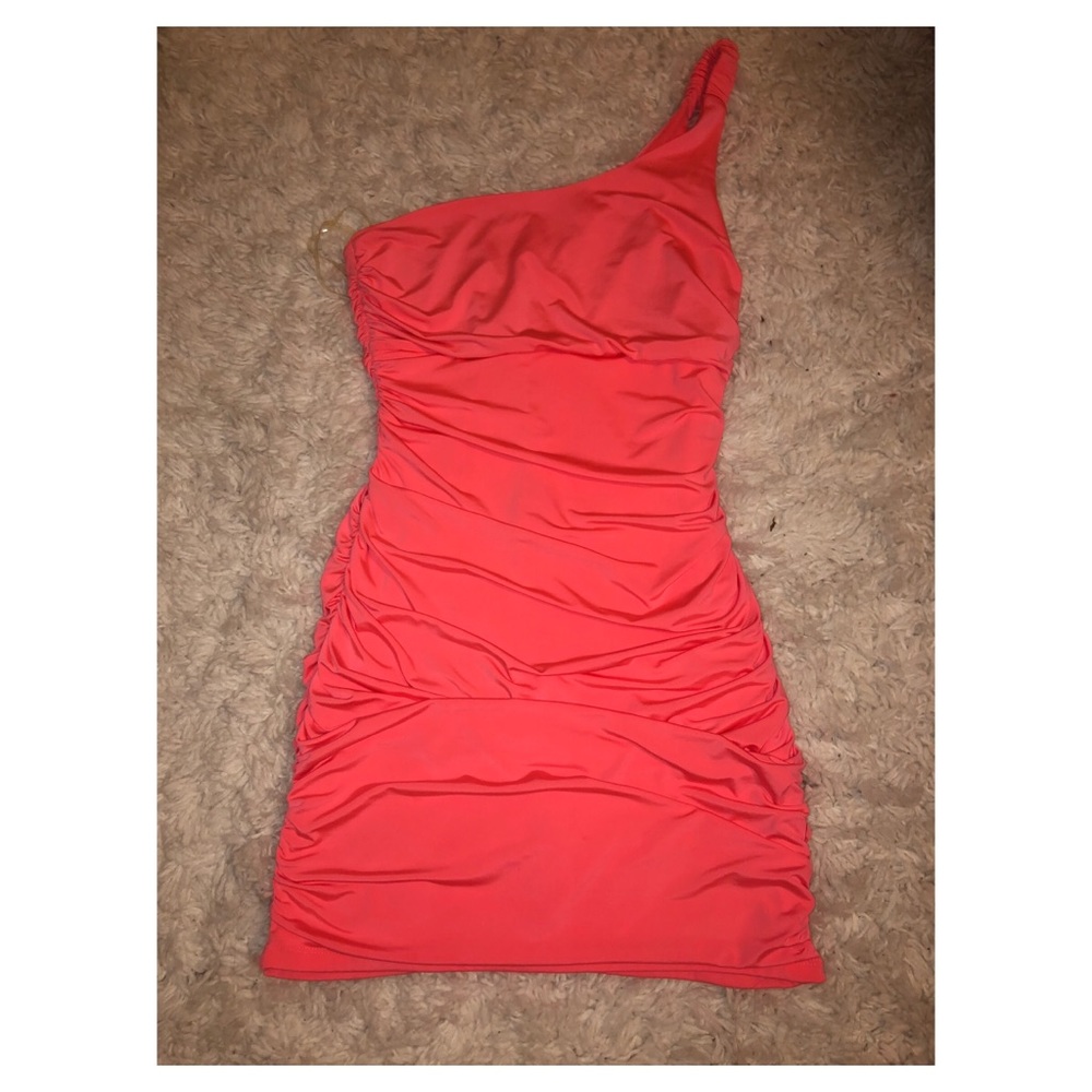 Miami nights hot orange rouched club bodycon dress